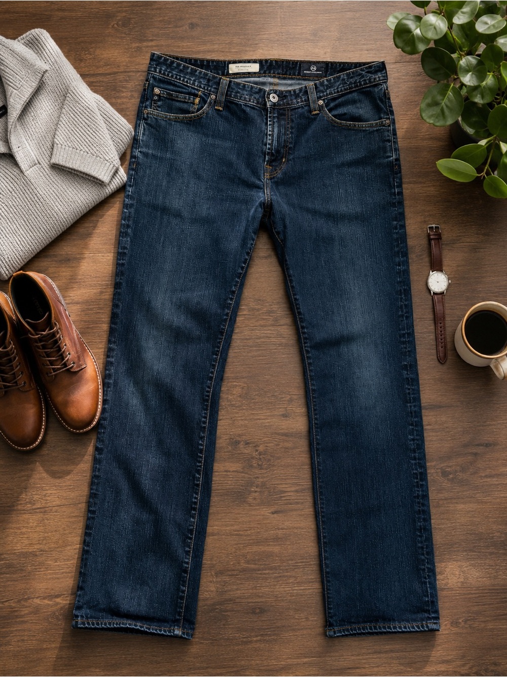 Ag Adriano Goldschmied Dark Blue Straight Leg Jeans